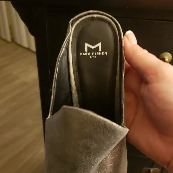 Marc Fisher Silver Pointed Toe Mules - Picture 3 of 5